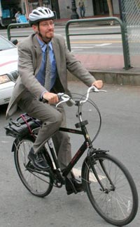 Gabriel Metcalf on bike
