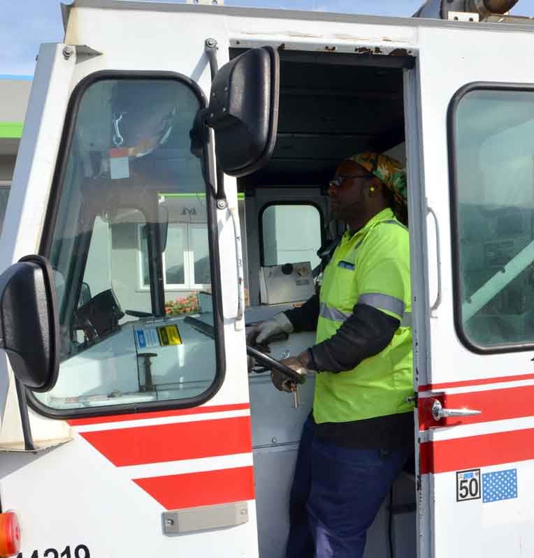 A ready-to-roll Recology truck.
