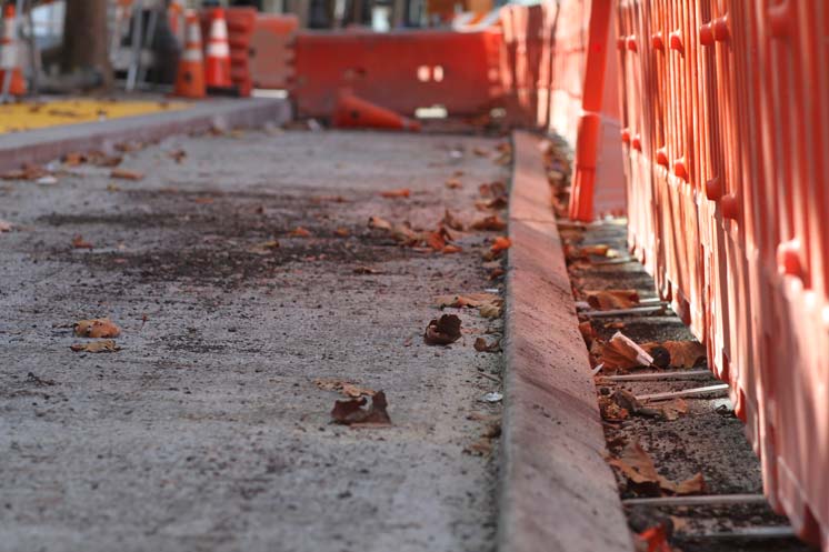 During construction, one of the angles being tested for the edge of San Francisco's first raised bike lane.